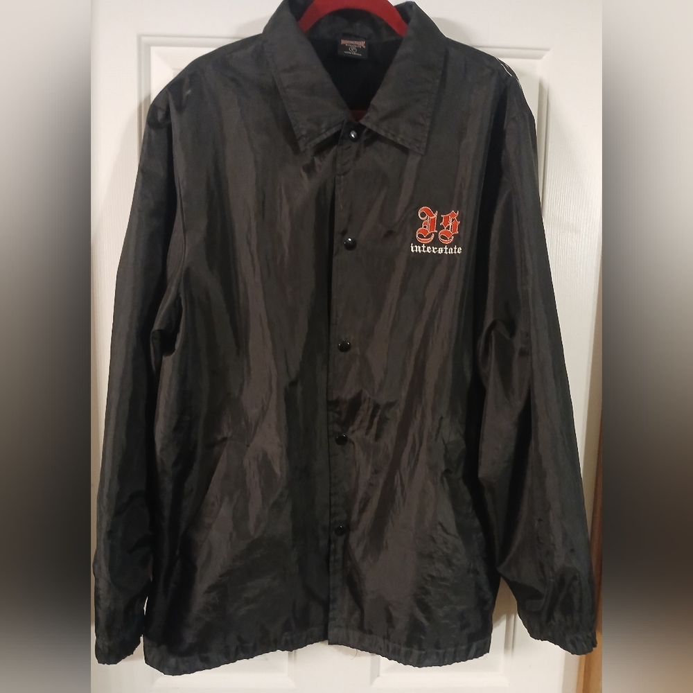 Vntg Interstate Brand Snap Front Lined Graphic Design Windbraker Size L